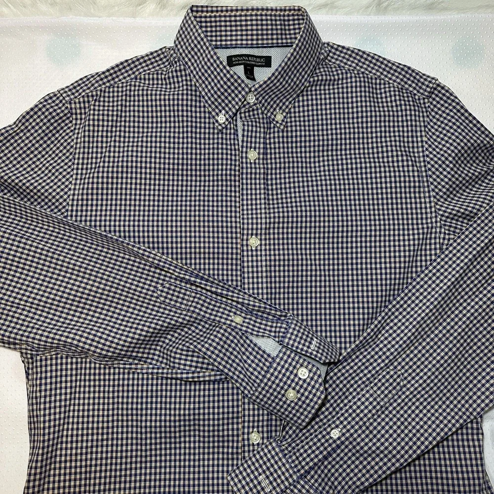 Banana Republic Mens Button Down Long Sleeve Gingham‎ Dress Shirt